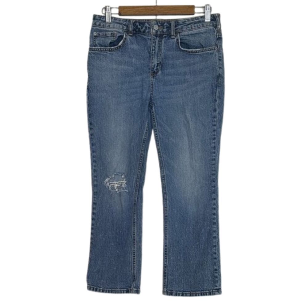 Anthropologie Pilcro Yaya Kick Flare Jeans Womens 29 Petite Cropped Distressed